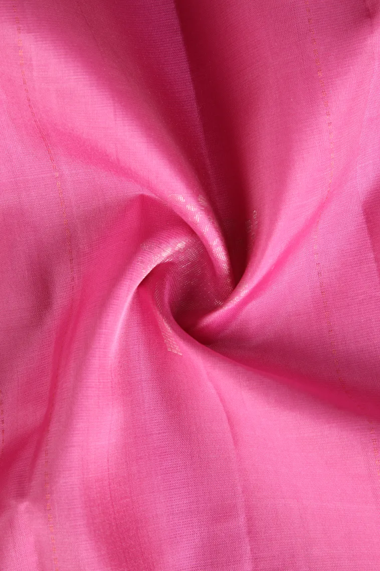 Bubblegum Pink Soft Silk Saree with Silver Zari Flower Mottif view 4