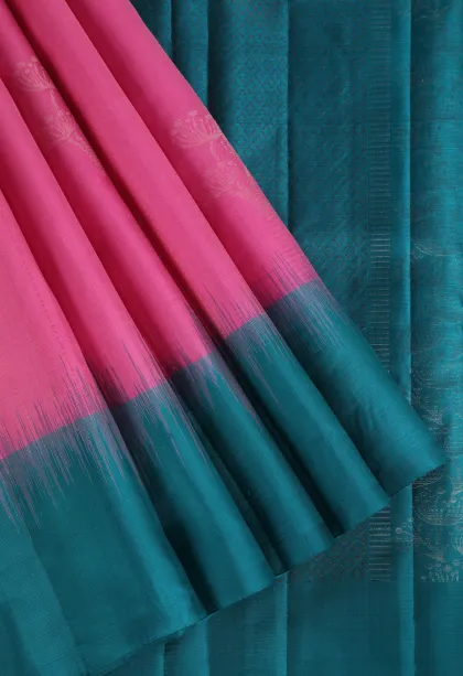 Bubblegum Pink Soft Silk Saree with Silver Zari Flower Mottif