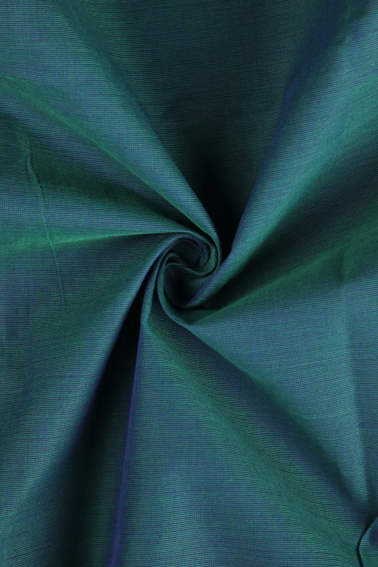 Cerulean Blue Chettinad Cotton Sarees with Gold Zari Plain view 4