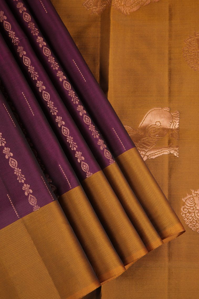 Bosenberry Purple Soft Silk Saree Copper Zari with Rain Drops Mottif view 1
