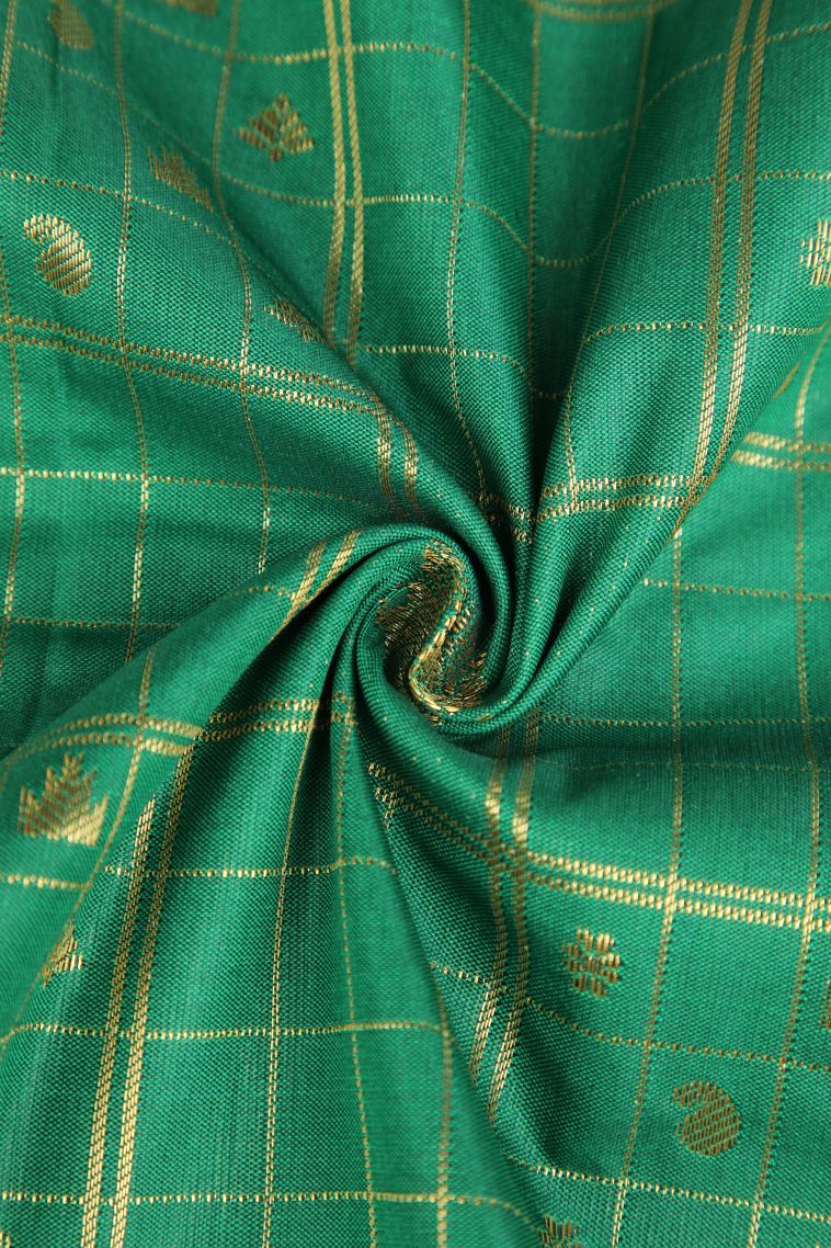 Bottle Green Apoorva Silk Sarees with Copper Zari Checks And Puttas view 4