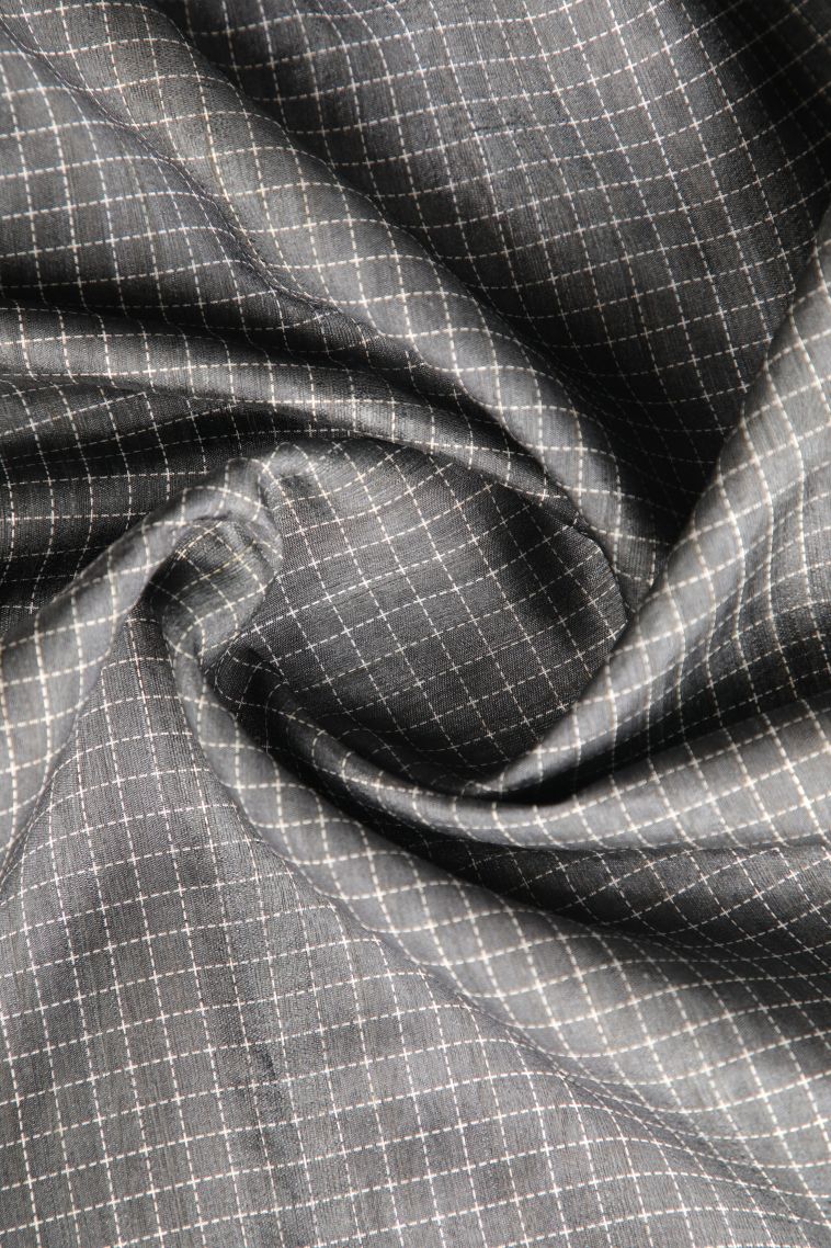 Jungle Black Raw Silk Sarees Without Zari With Small Checks Pattern view 4