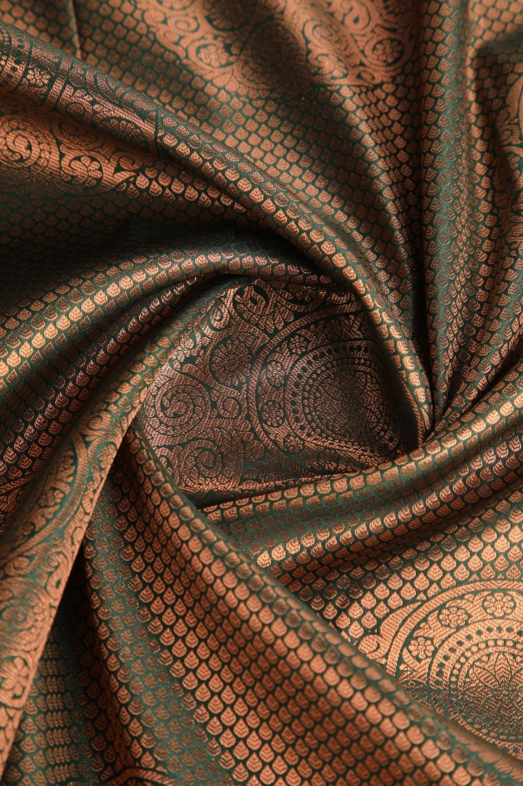 Bottle Green Apoorva Silk Sarees with Copper Zari Floral Puttas view 4