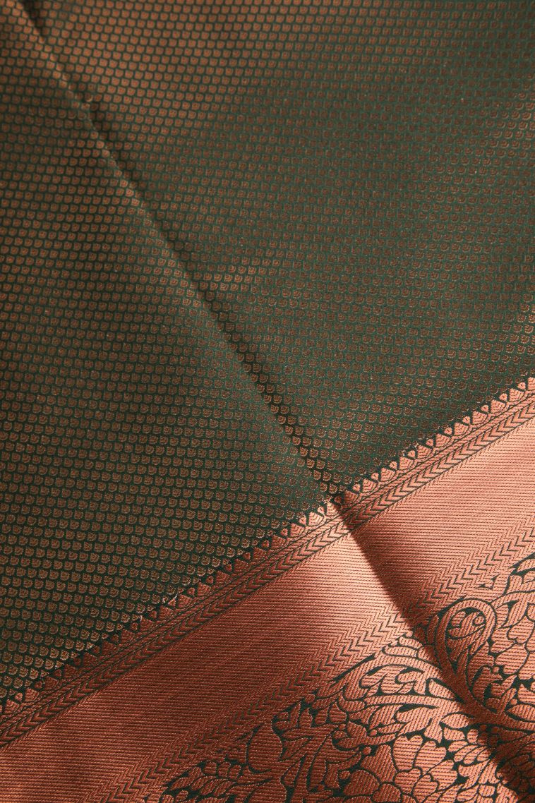 Bottle Green Apoorva Silk Sarees with Copper Zari Floral Puttas view 3