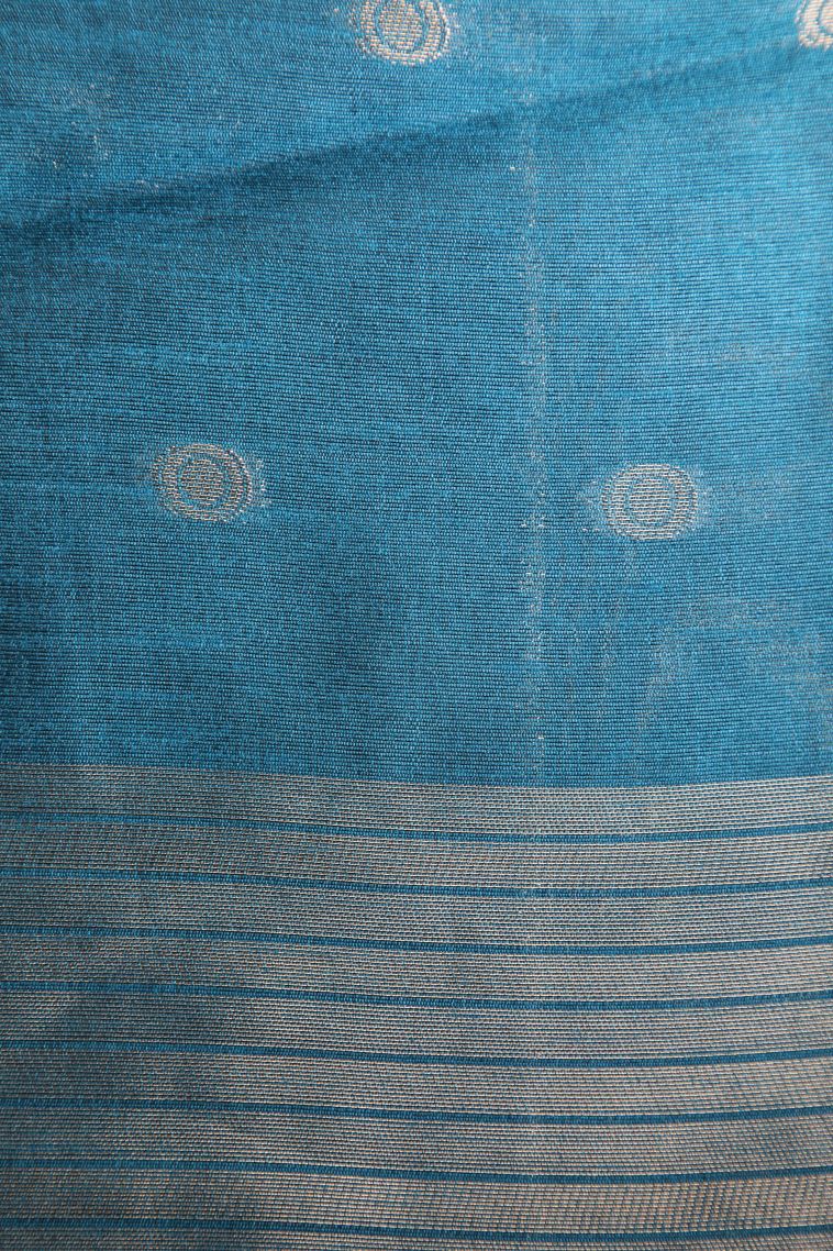 Cerulean Blue Raw Silk Sarees with Copper Zari Puttas view 3