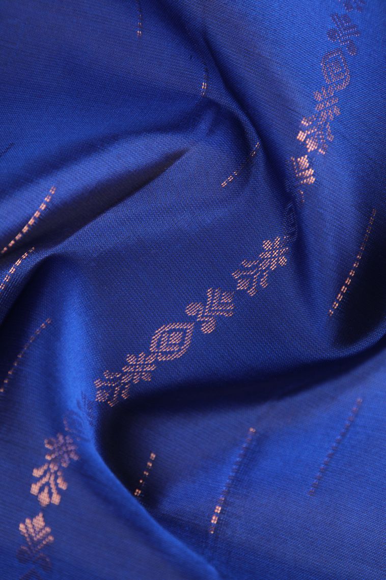 Cobalt Blue Soft Silk Saree Copper Zari with Rain Drops Mottif view 4