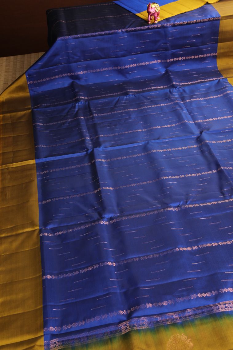Cobalt Blue Soft Silk Saree Copper Zari with Rain Drops Mottif view 2