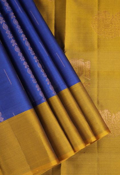 Cobalt Blue Soft Silk Saree Copper Zari with Rain Drops Mottif