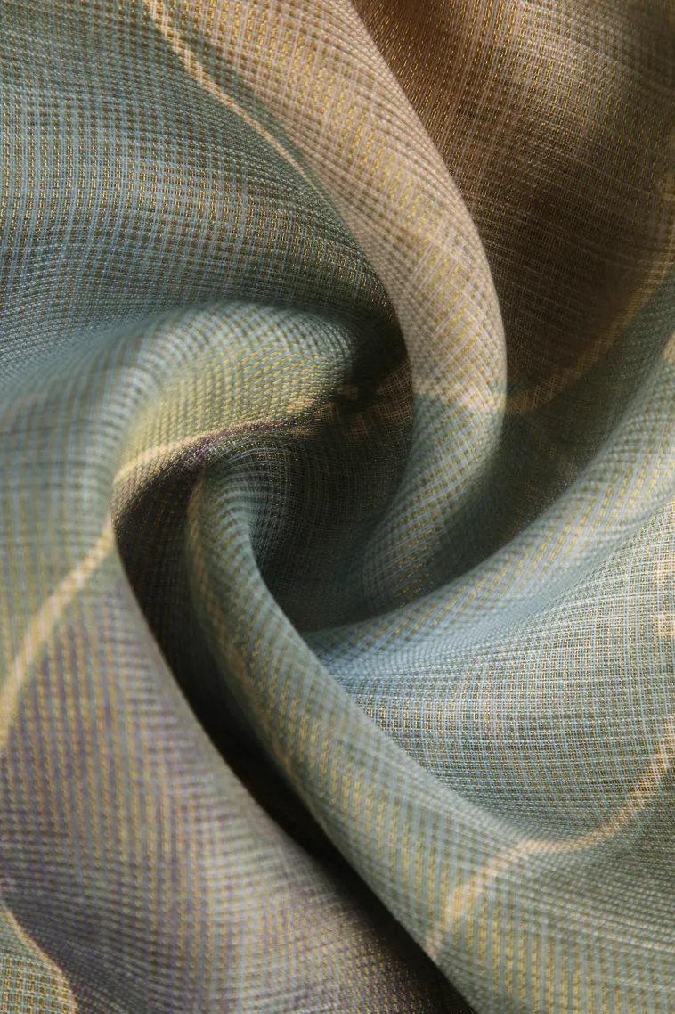 Teal Blue Linen Saree Without Zari With Geometric Shapes view 4