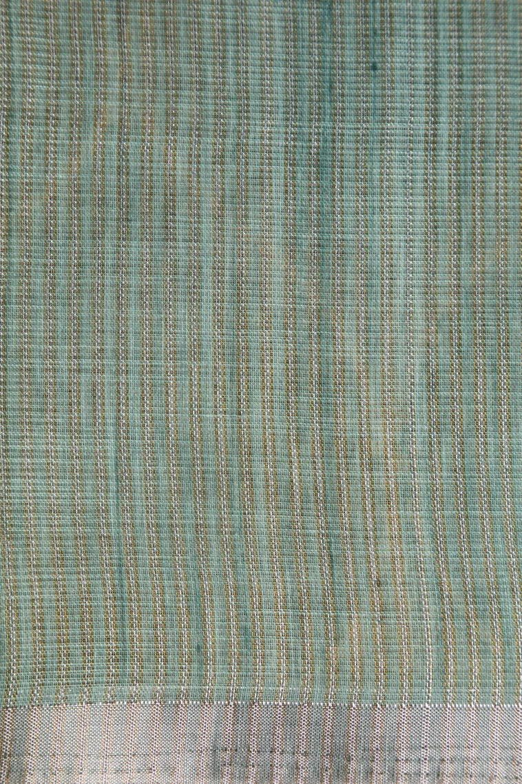 Teal Blue Linen Saree Without Zari With Geometric Shapes view 3