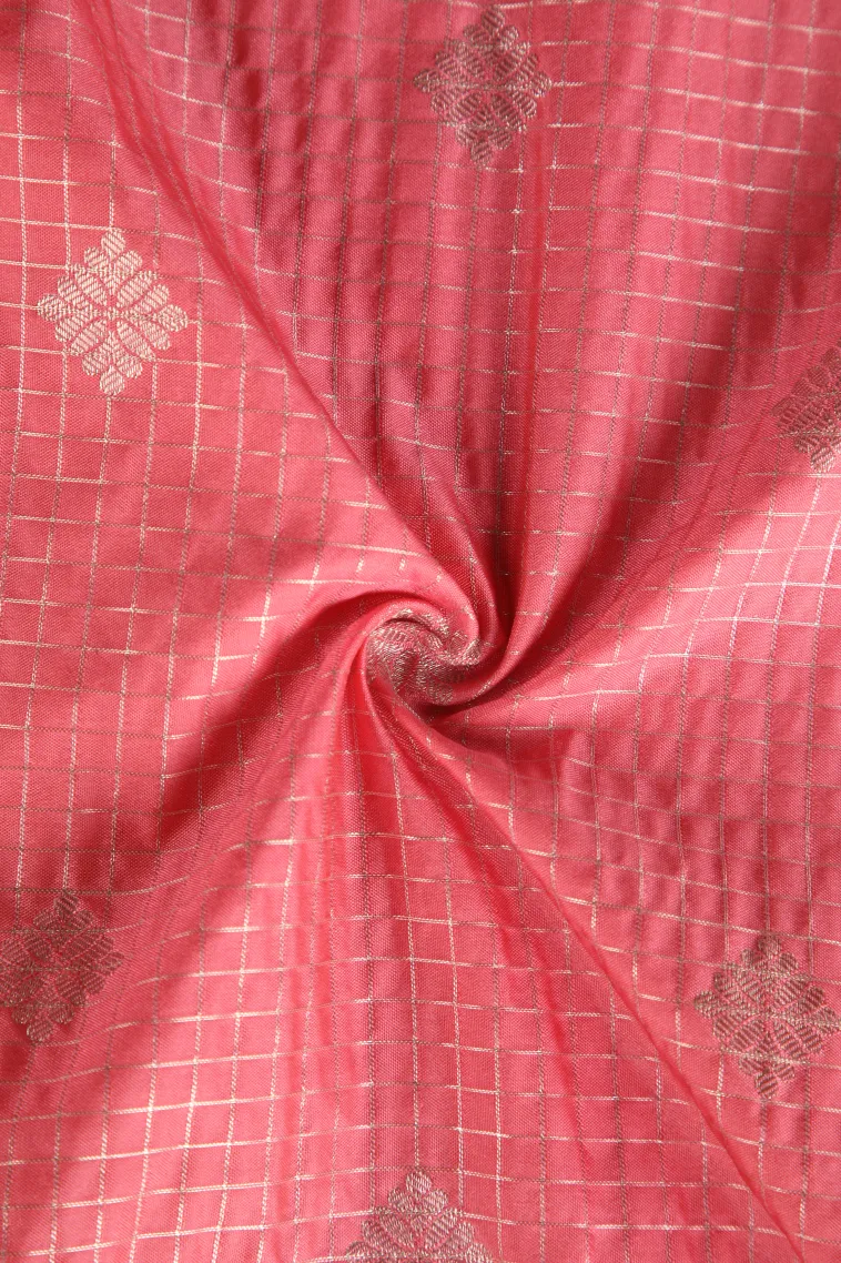 Peach Pink Apoorva Silk Sarees with Silver Zari Checks And Puttas view 4