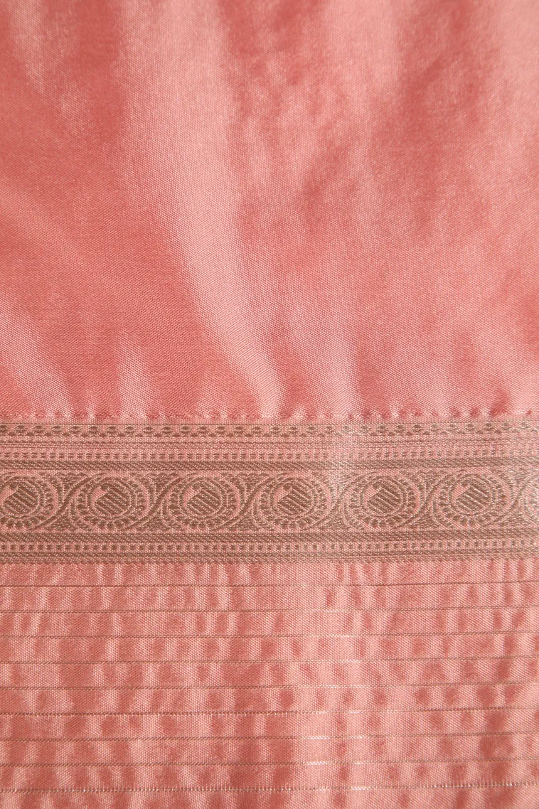 Peach Pink Apoorva Silk Sarees with Silver Zari Checks And Puttas view 3