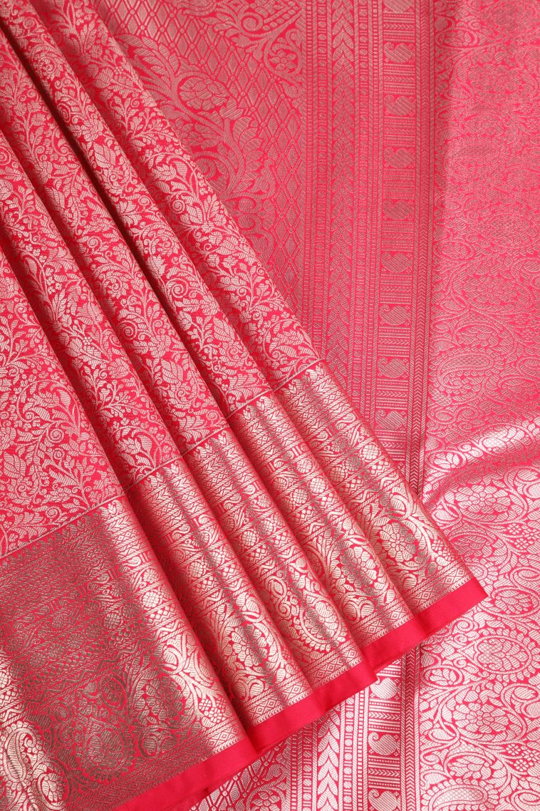 Punch Pink Apoorva Silk Sarees with Copper Zari Floral Puttas view 1