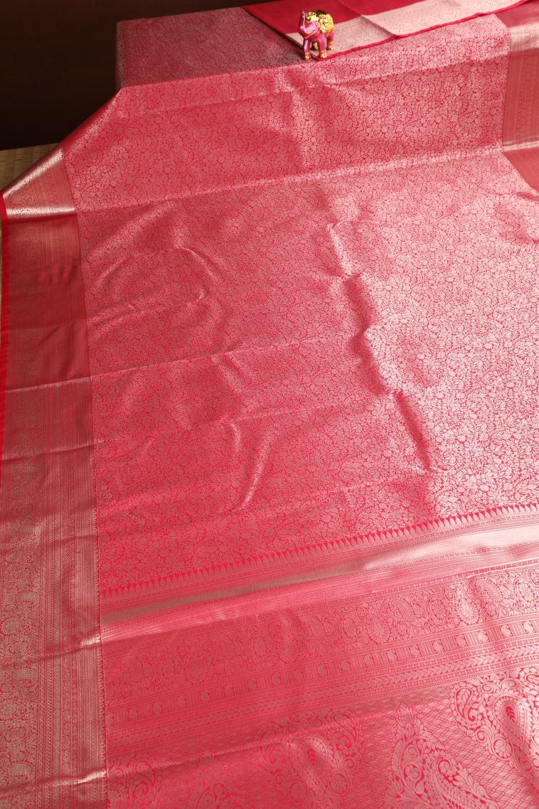 Punch Pink Apoorva Silk Sarees with Copper Zari Floral Puttas view 2