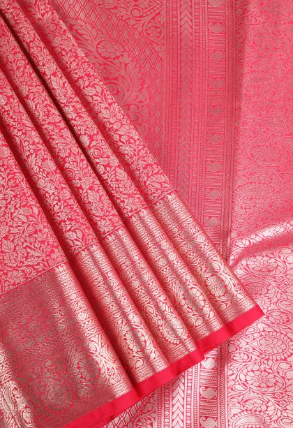 Punch Pink Apoorva Silk Sarees with Copper Zari Floral Puttas