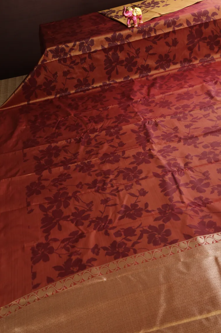 Clay Orange Soft Silk Sarees Without Zari With Floral Patterns view 2