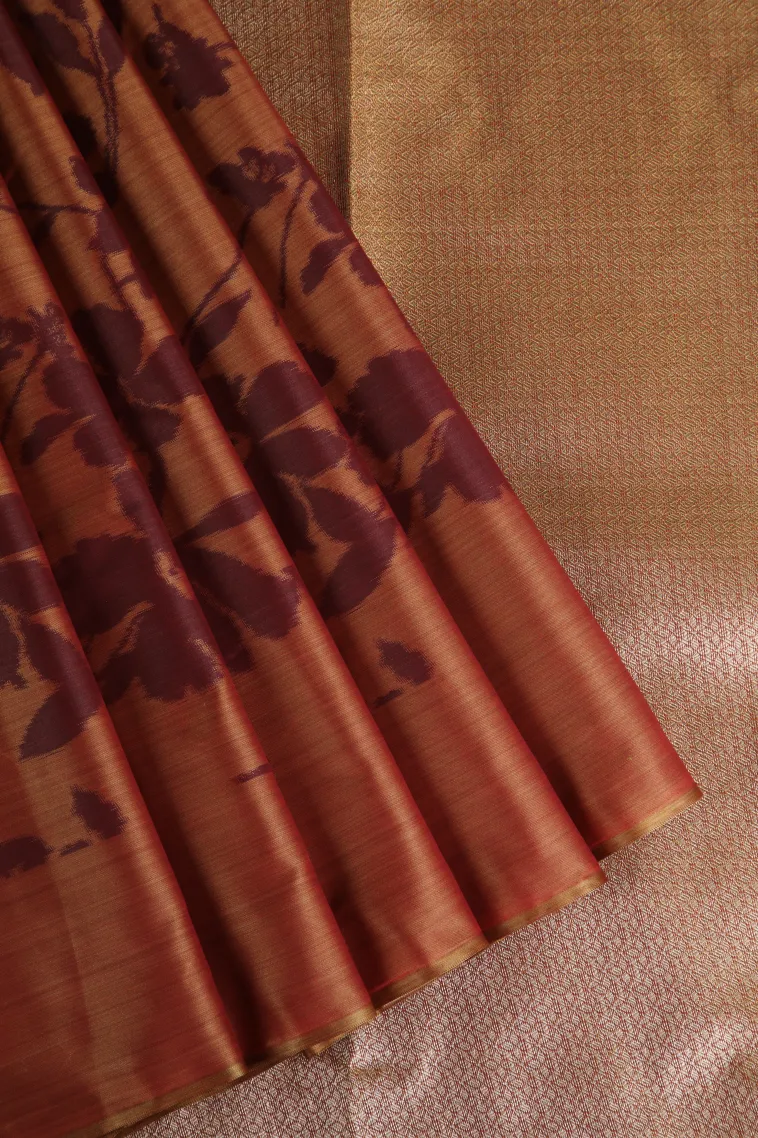 Clay Orange Soft Silk Sarees Without Zari With Floral Patterns