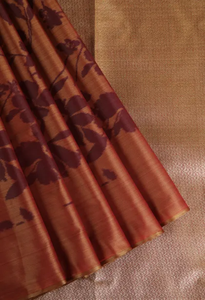 Clay Orange Soft Silk Sarees Without Zari With Floral Patterns