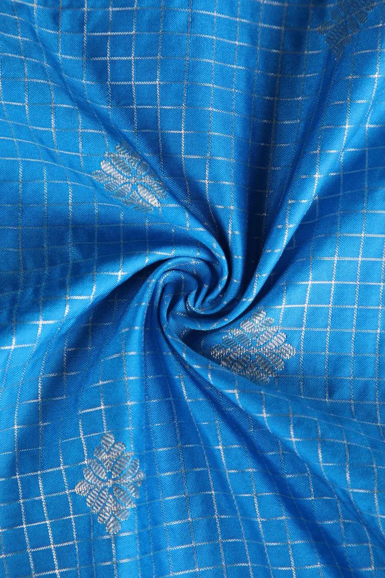 Cerulean Blue Apoorva Silk Sarees with Silver Zari Checks And Puttas view 4