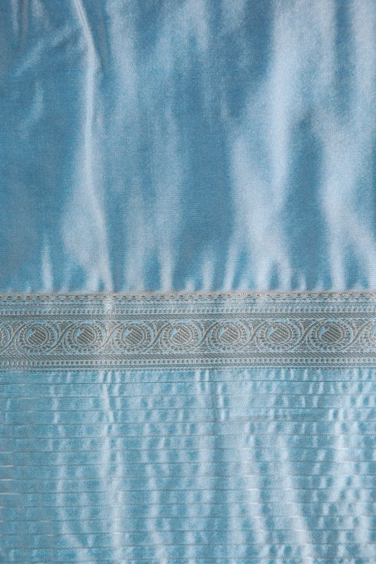 Cerulean Blue Apoorva Silk Sarees with Silver Zari Checks And Puttas view 3