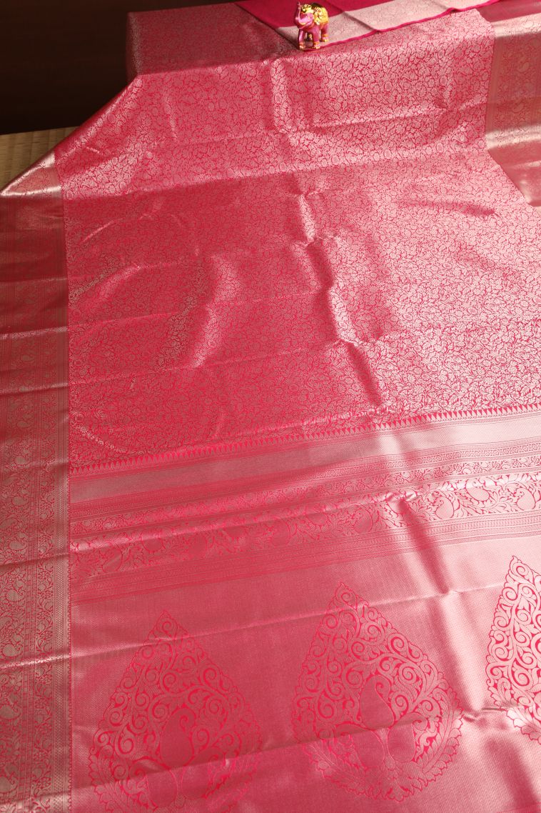 Punch Pink Apoorva Silk Sarees with Copper Zari Floral Puttas view 2