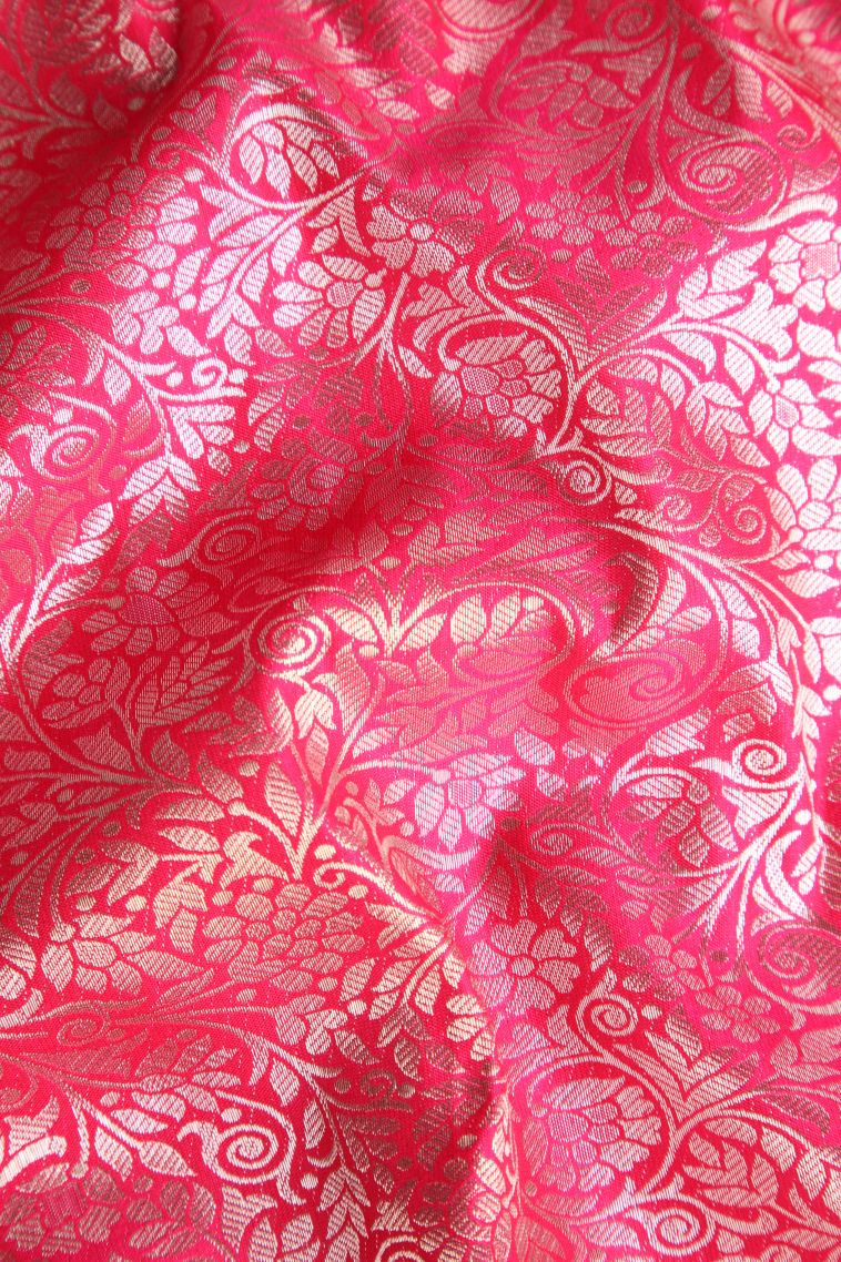 Punch Pink Apoorva Silk Sarees with Copper Zari Floral Puttas view 4
