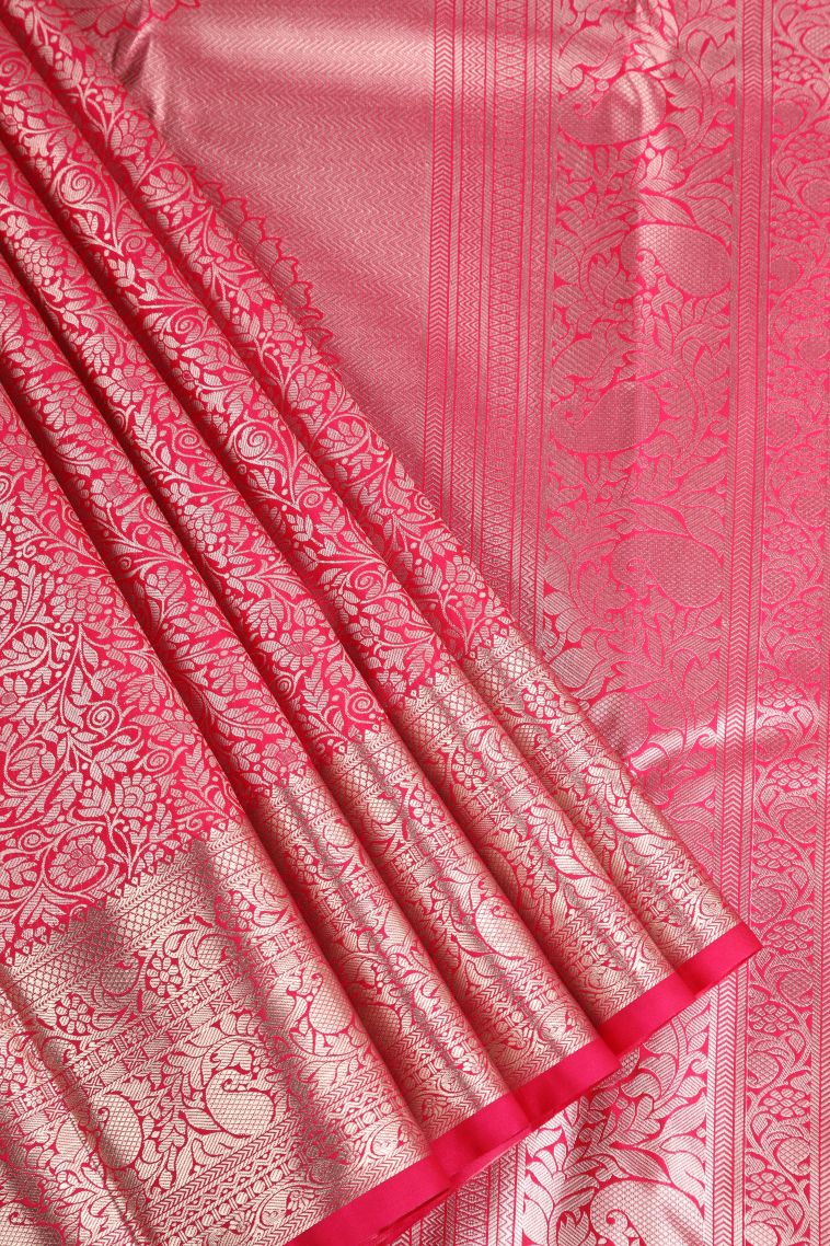 Punch Pink Apoorva Silk Sarees with Copper Zari Floral Puttas