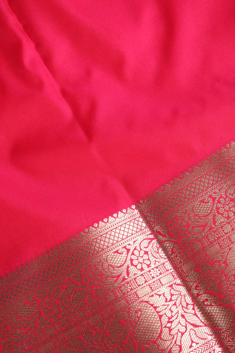 Punch Pink Apoorva Silk Sarees with Copper Zari Floral Puttas view 3