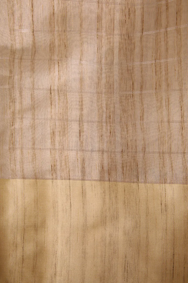 Coconut White Raw Silk Sarees with Gold And Silver Zari Checks And Puttas view 3