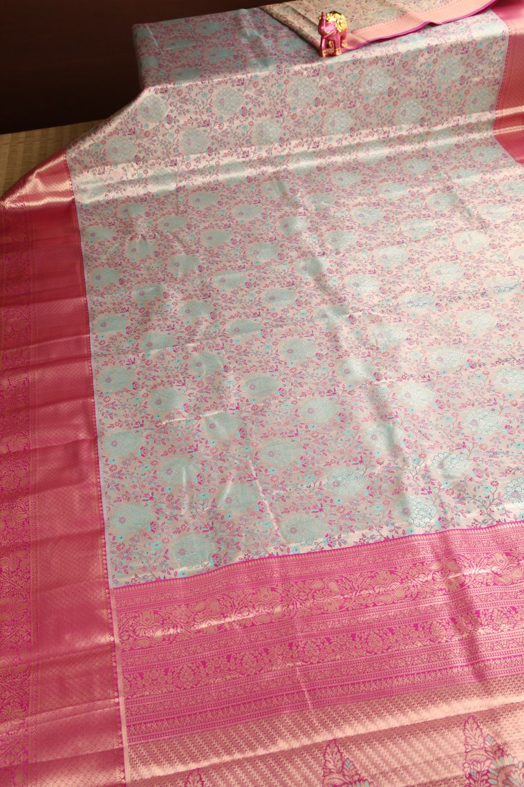 Vanilla Custard Yellow Apoorva Silk Sarees Copper Zari with Floral Patterns view 2