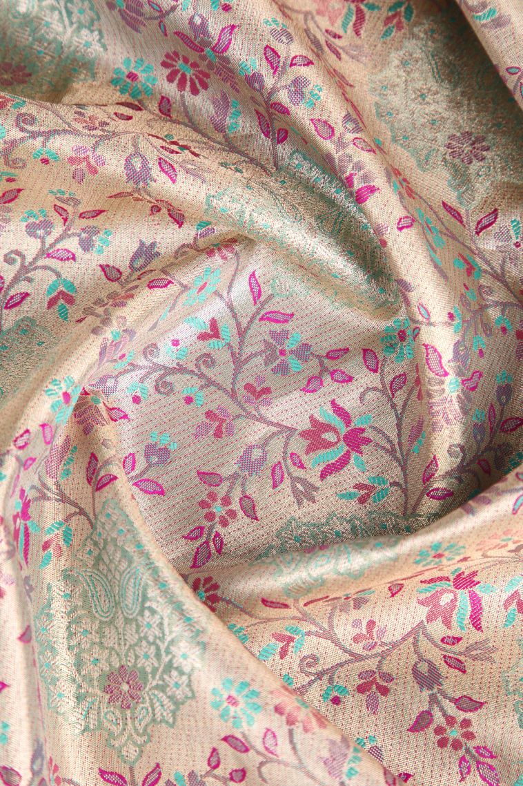 Vanilla Custard Yellow Apoorva Silk Sarees Copper Zari with Floral Patterns view 4