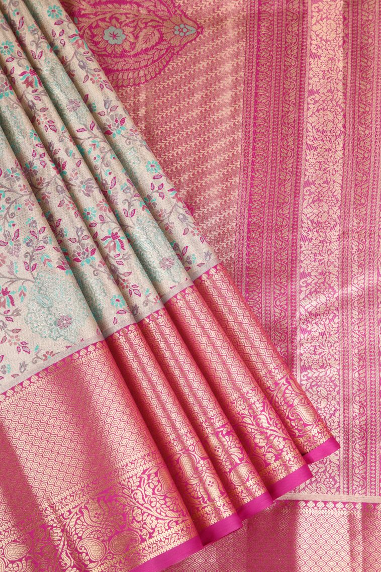 Vanilla Custard Yellow Apoorva Silk Sarees Copper Zari with Floral Patterns