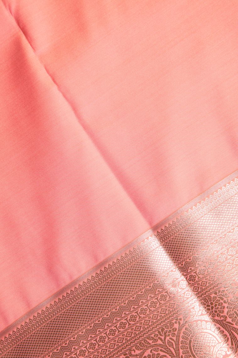 Salmon Pink Apoorva Silk Sarees Gold Zari with Leaf Pattern view 3