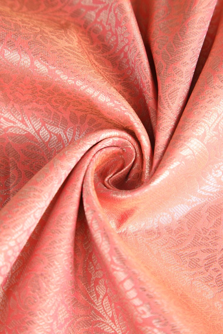 Salmon Pink Apoorva Silk Sarees Gold Zari with Leaf Pattern view 4