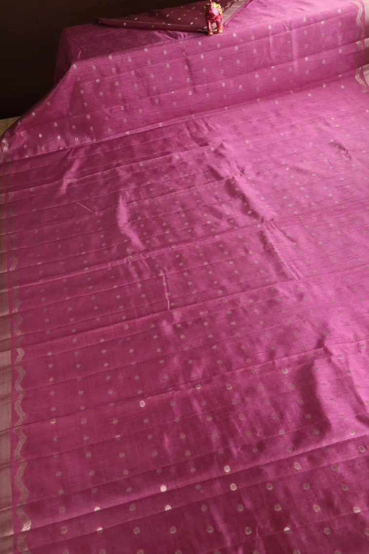 Taffy Pink Raw Silk Sarees with Antic Zari Puttas view 2