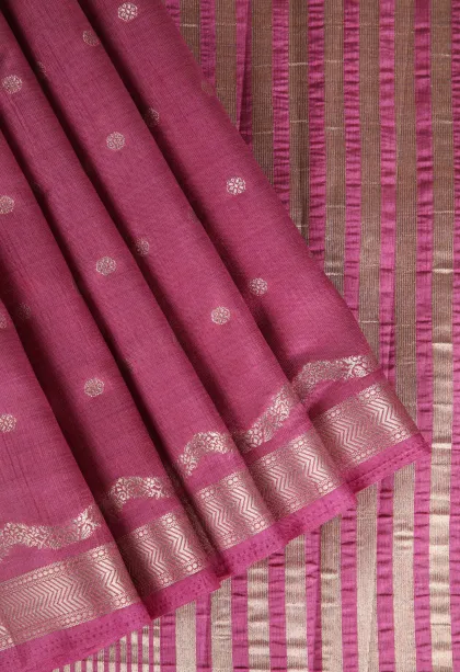 Taffy Pink Raw Silk Sarees with Antic Zari Puttas