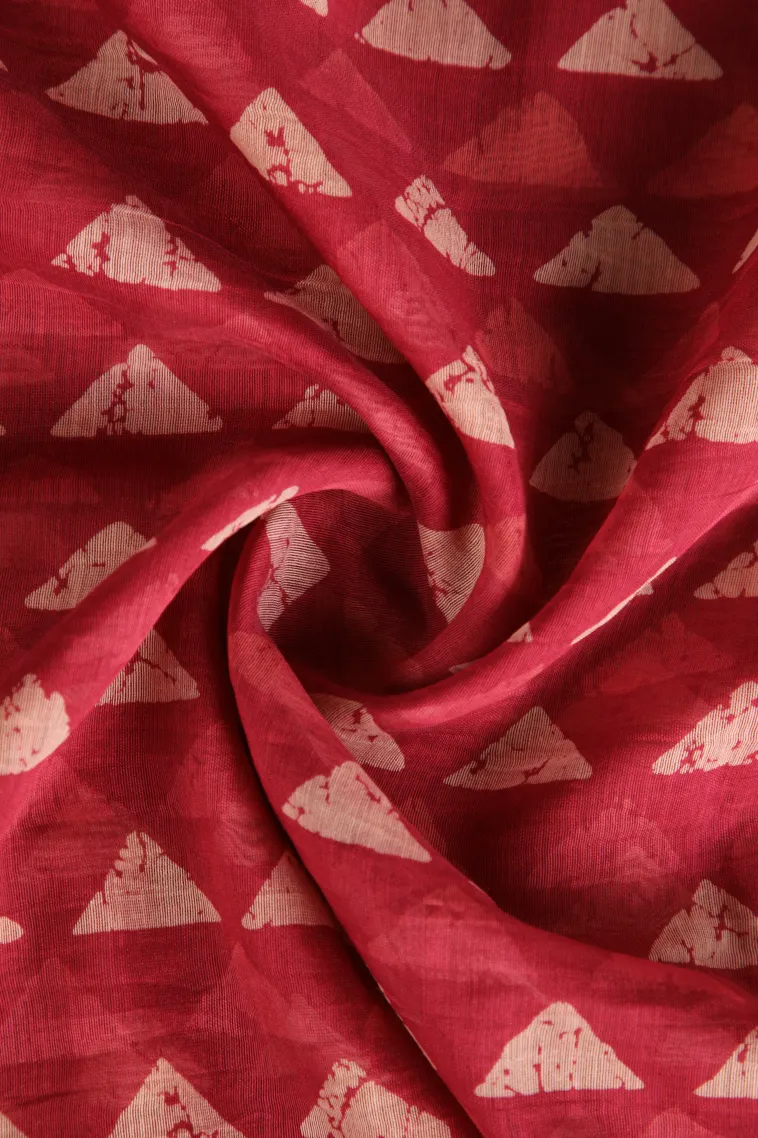 Candy Red Chanderi Cotton Sarees Without Zari With Geometric Shapes view 4
