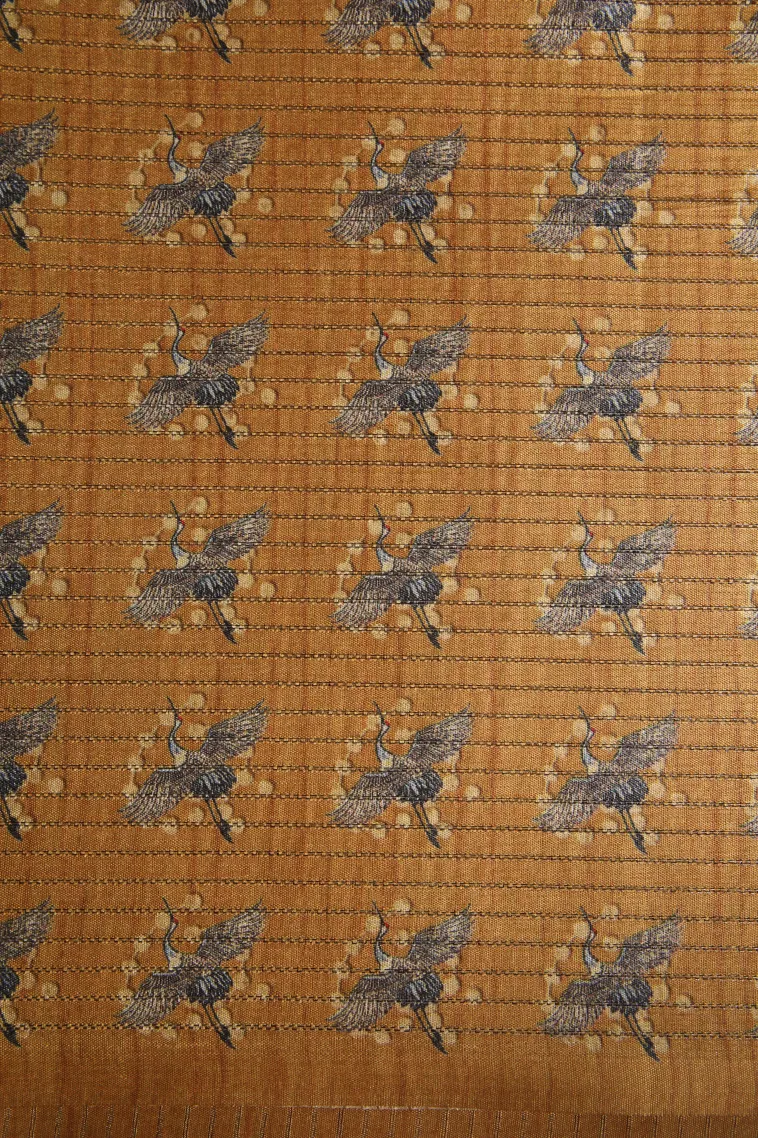 Gold Tussar Saree Without Zari With Birds Mottif view 3