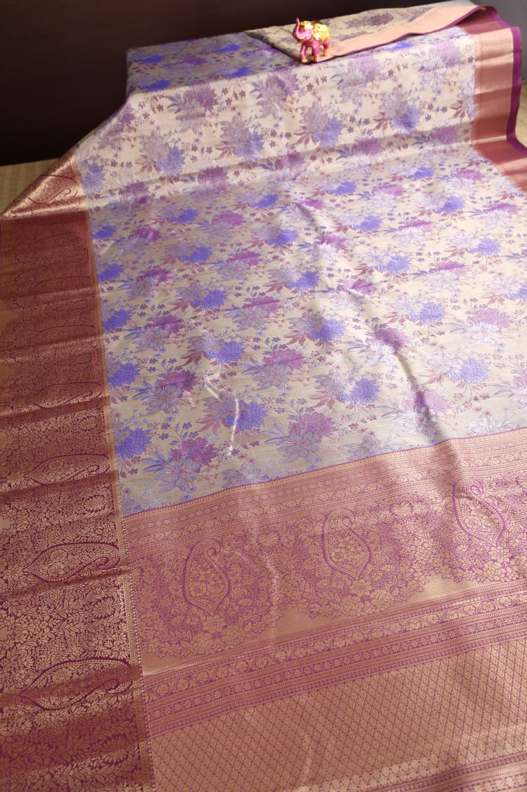Gray Black Apoorva Silk Sarees with Copper Zari Floral Patterns view 2