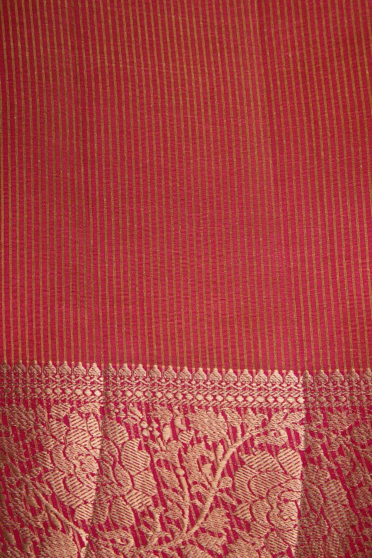 Punch Pink Raw Silk Sarees Gold Zari with Floral Puttas view 3