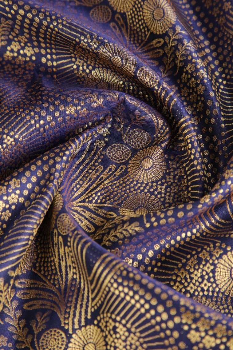 Berry Blue Apoorva Silk Sarees with Copper Zari Floral Patterns view 4