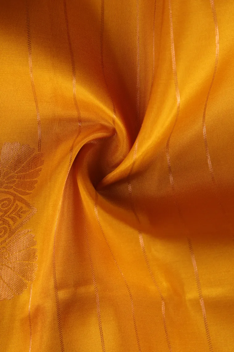 Lemon Yellow Soft Silk Saree with Copper Zari Straipes And Puttas view 4