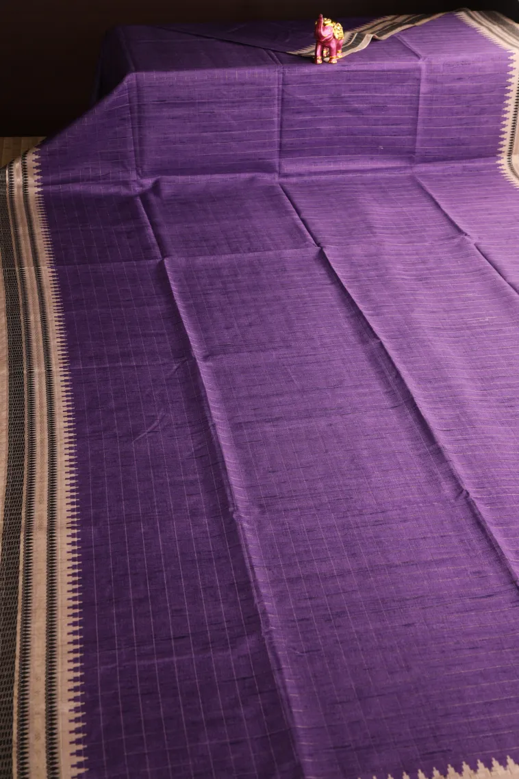 Iris Purple Raw Silk Sarees Without Zari With Checks view 2