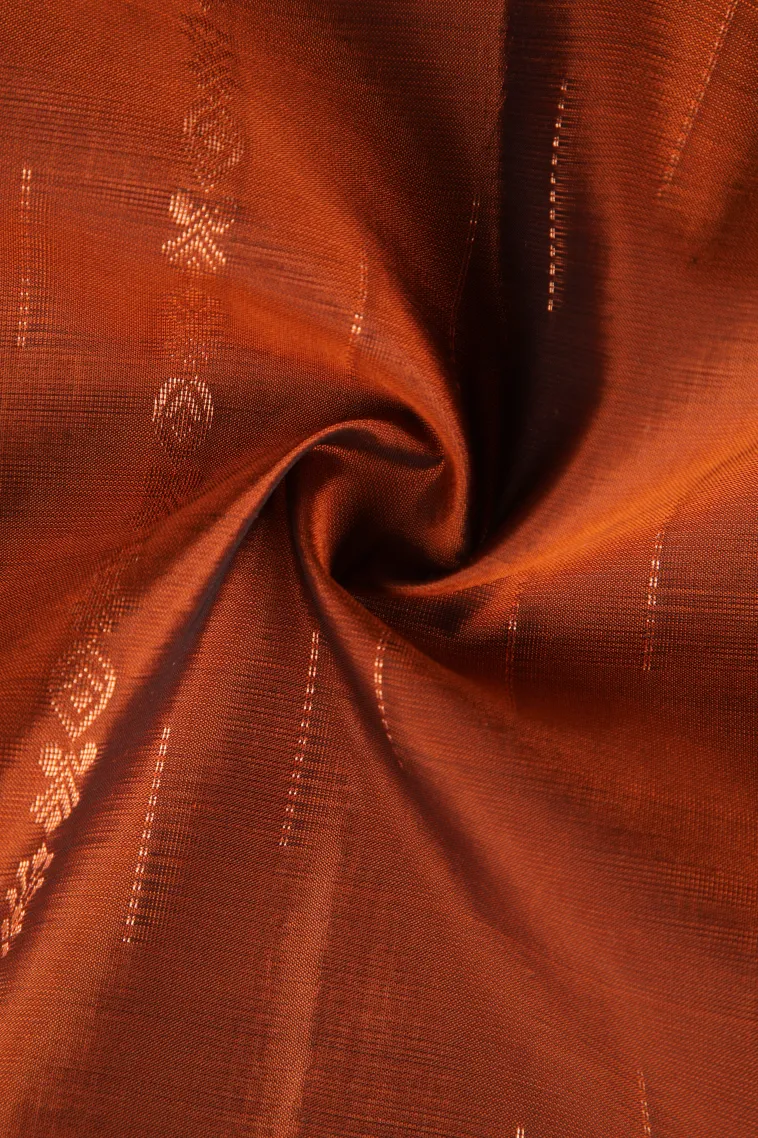 Ginger Orange Soft Silk Saree with Copper Zari Stripes view 4