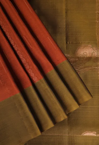 Ginger Orange Soft Silk Saree with Copper Zari Stripes