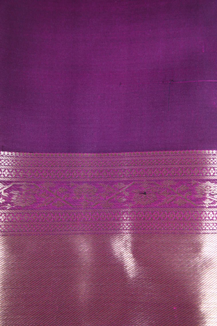 Magenta Purple Kanchipuram Silk Sarees with Gold Zari Floral Patterns view 3