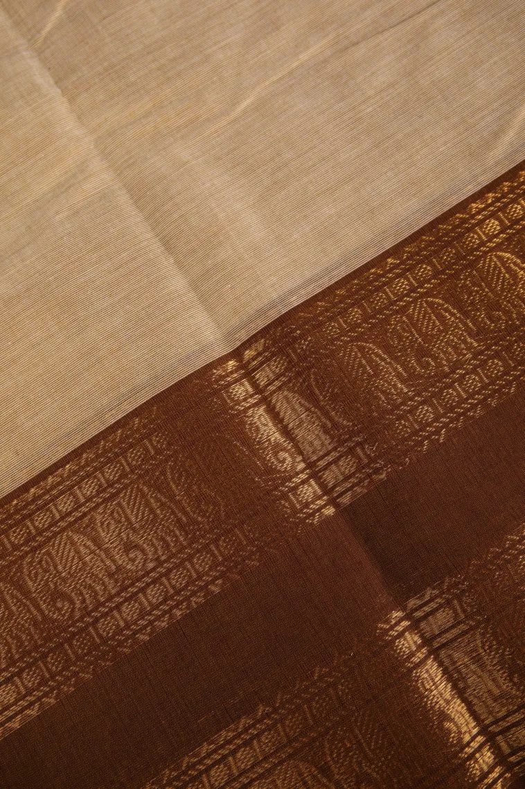 Sandollar Yellow Chettinad Cotton Sarees with Gold Zari Plain view 3
