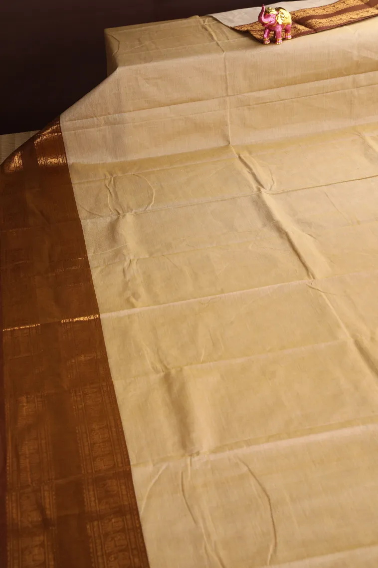 Sandollar Yellow Chettinad Cotton Sarees with Gold Zari Plain view 2
