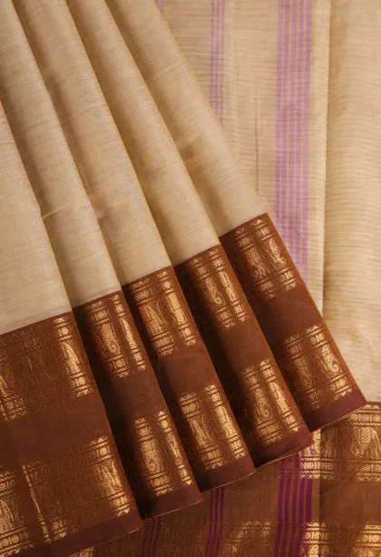 Sandollar Yellow Chettinad Cotton Sarees with Gold Zari Plain