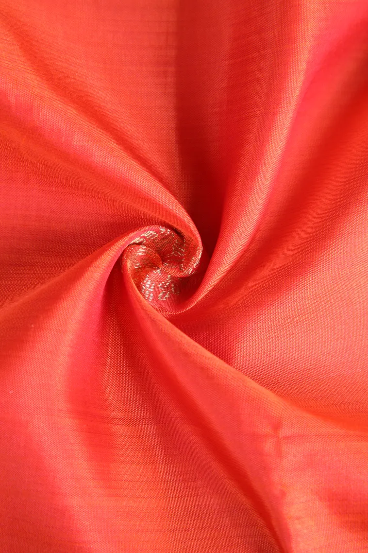 Candy Orange Kanchipuram Silk Sarees with Gold Zari Rudhracham Mottif view 4